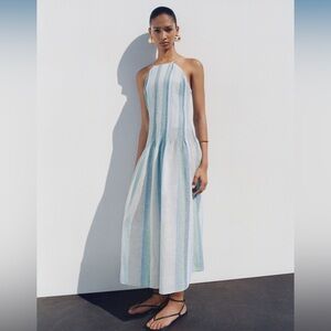 MNG by Mango Outlet linen striped Maxi Dress Large